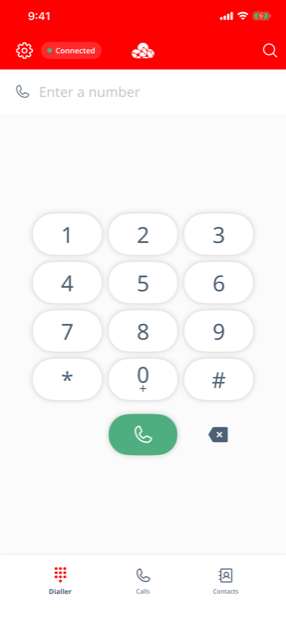The GippsHost Phone app on an iPhone, showing the keypad and a Connected status